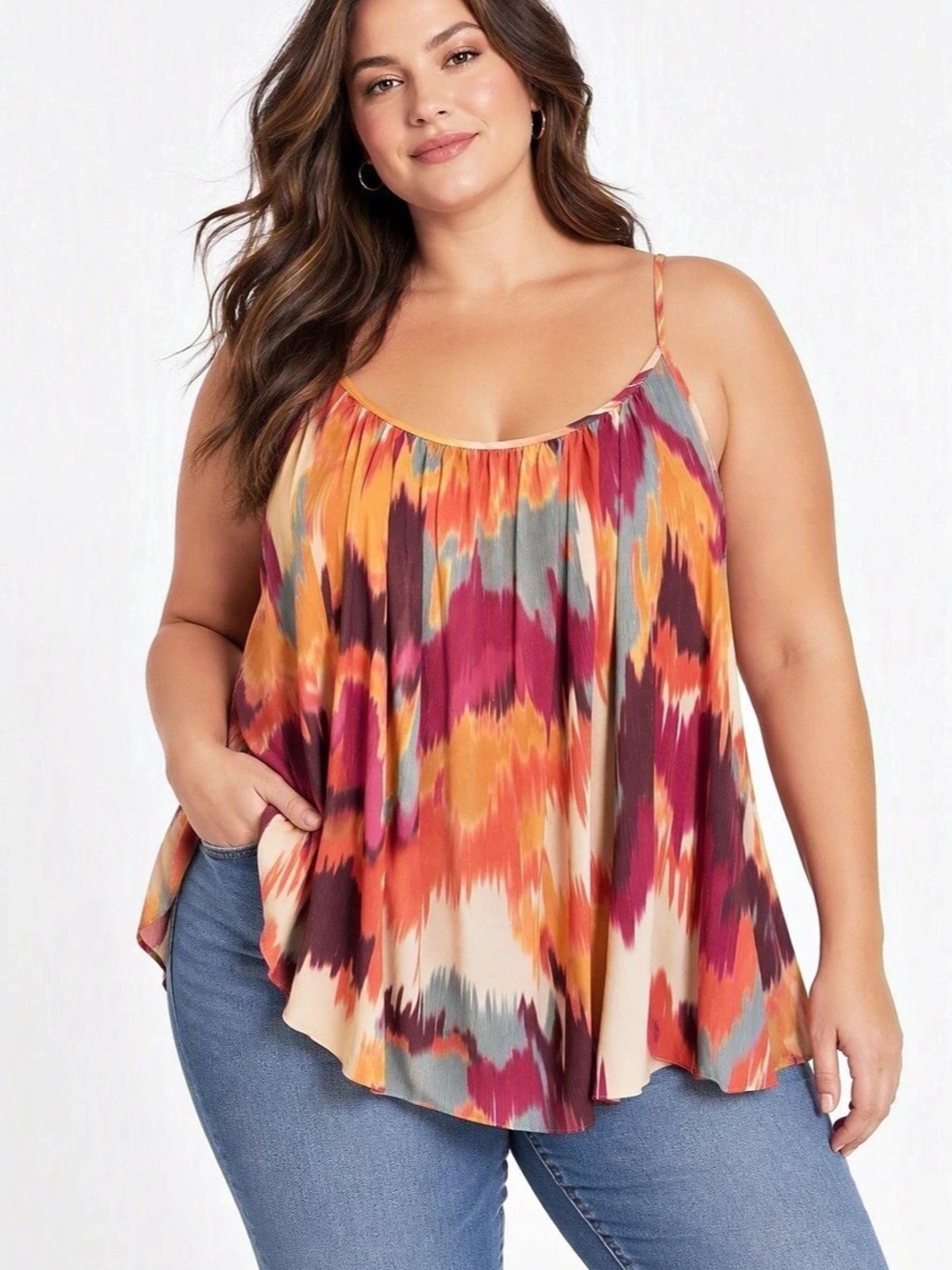 Y2K SWAK Abstract Print Cami Tank in Orange & Pink